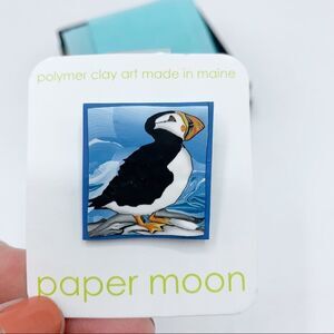 Jayne Dwyer from Paper Moon Jewelry – Polymer Clay Millefiori Puffin Pin NWT